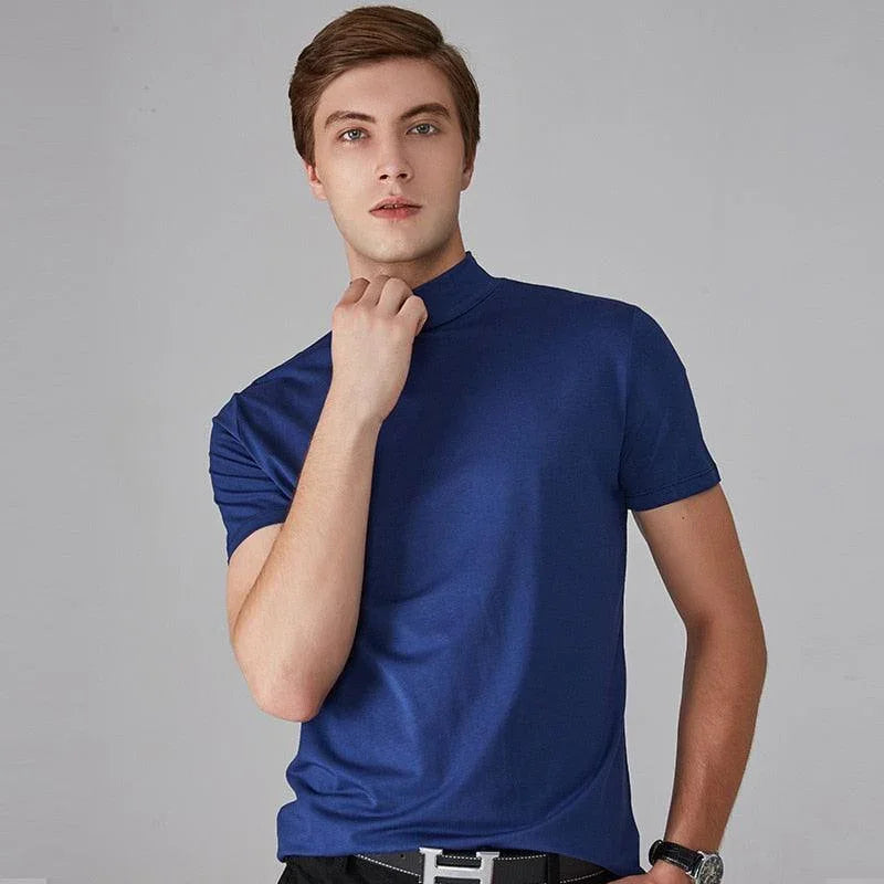 Minimalist T-Shirt | Mænds Elegant T-Shirt med Mellemhøj Krave 6