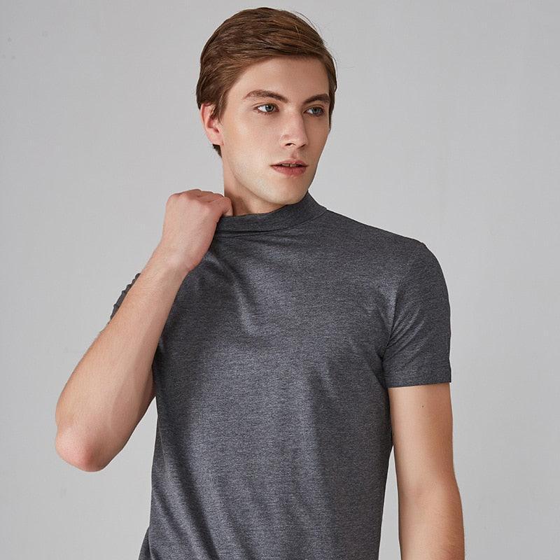 Minimalist T-Shirt | Mænds Elegant T-Shirt med Mellemhøj Krave 7
