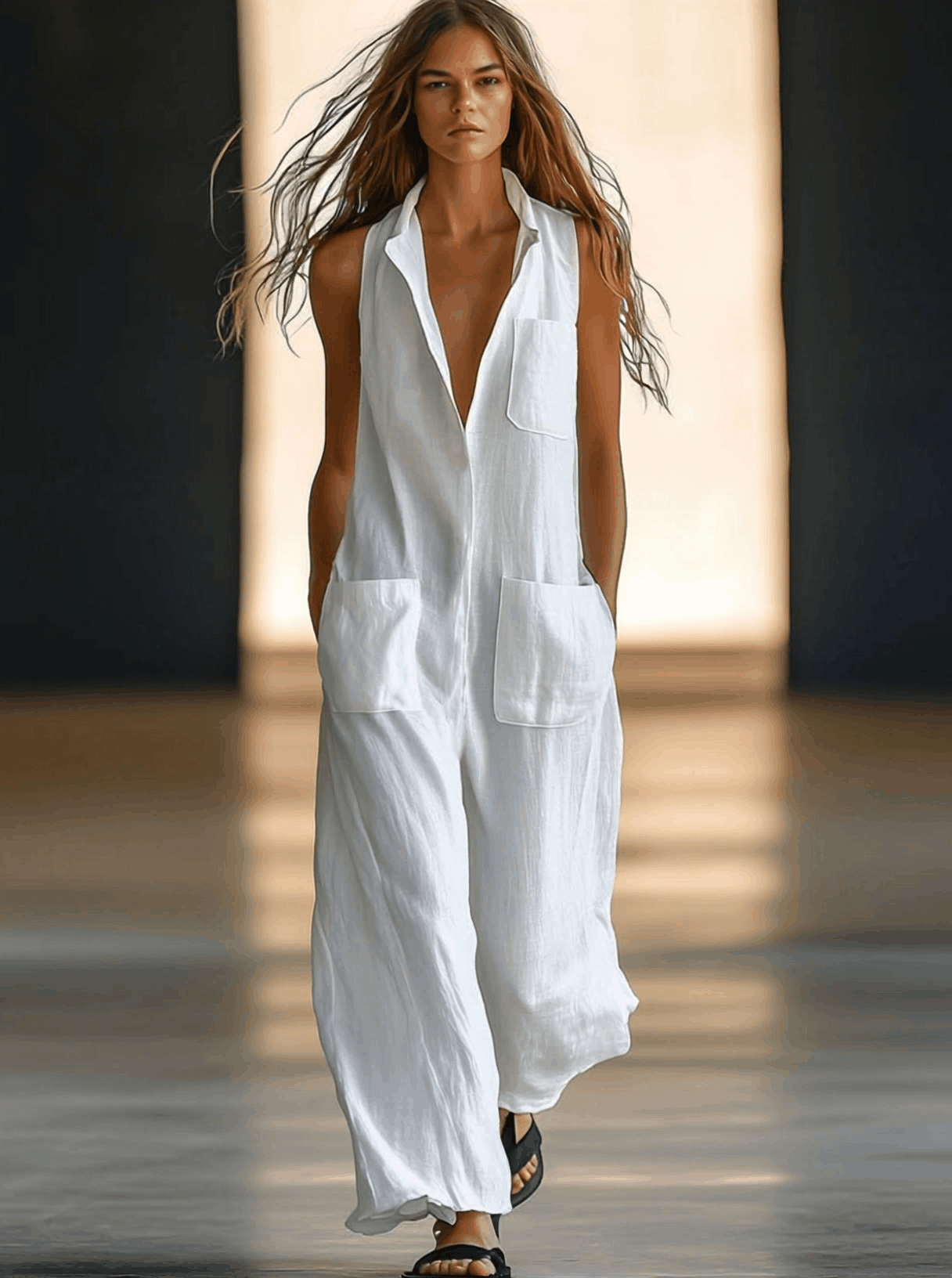 Retro Jumpsuit Hvid | Ærmeløse Overalls til Damer 1