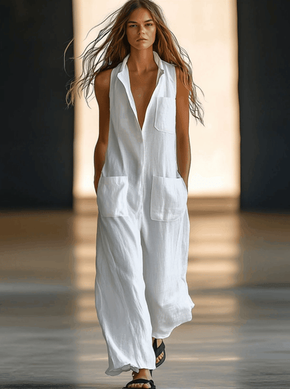 Retro Jumpsuit Hvid | Ærmeløse Overalls til Damer 1
