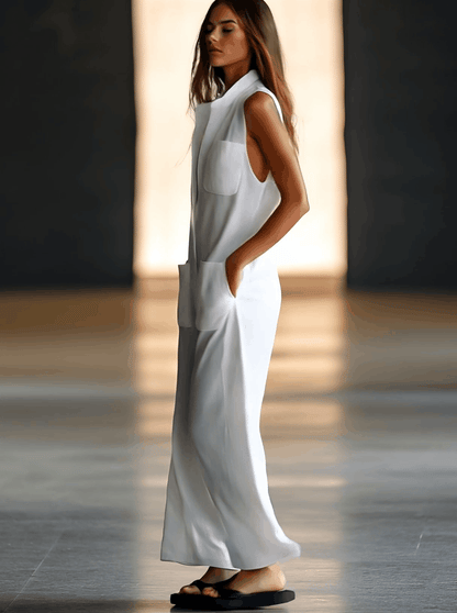 Retro Jumpsuit Hvid | Ærmeløse Overalls til Damer 2