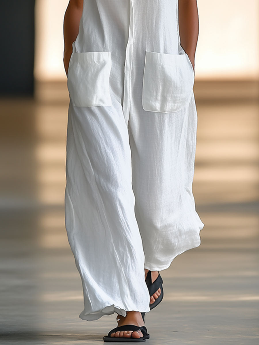 Retro Jumpsuit Hvid | Ærmeløse Overalls til Damer 4