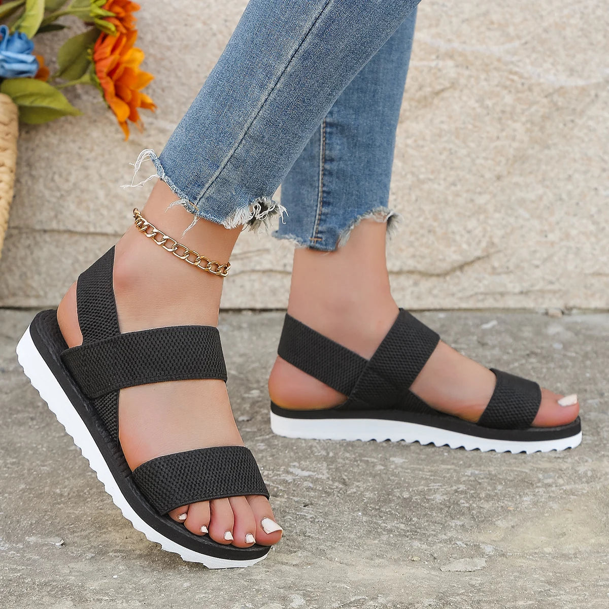 Sorte Flade Sandaler | Damesandaler 2