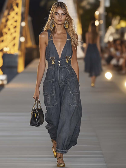 V-hals Denim Jumpsuit | Moderigtige Overalls til Kvinder 2
