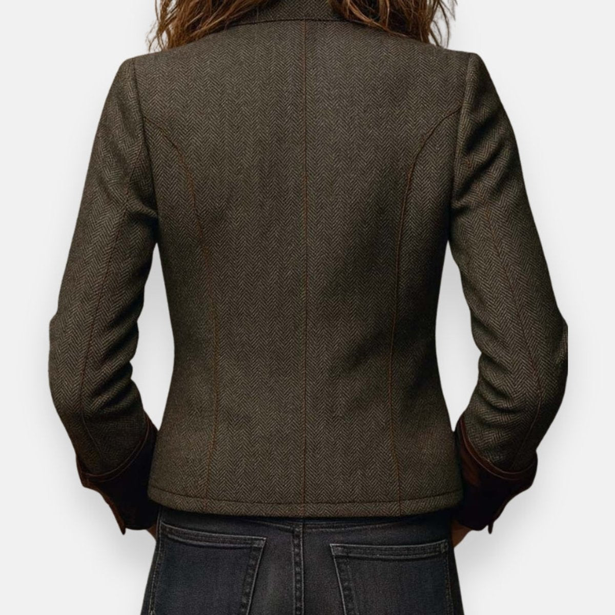 Victoria | Women's Herringbone Tweed Military Jacket with Gold Buttons 4