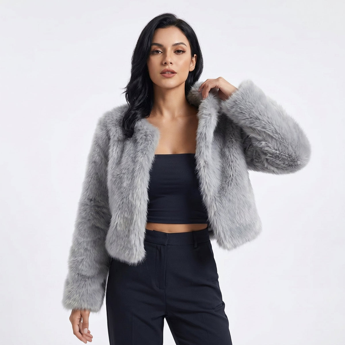 Women's Cropped Faux Fur Cardigan Jacket | Elegant Outerwear 0