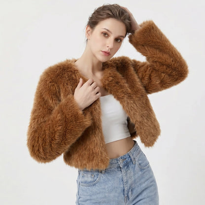 Women's Cropped Faux Fur Cardigan Jacket | Elegant Outerwear 3
