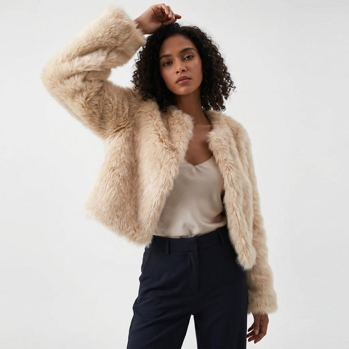 Women's Cropped Faux Fur Cardigan Jacket | Elegant Outerwear 4