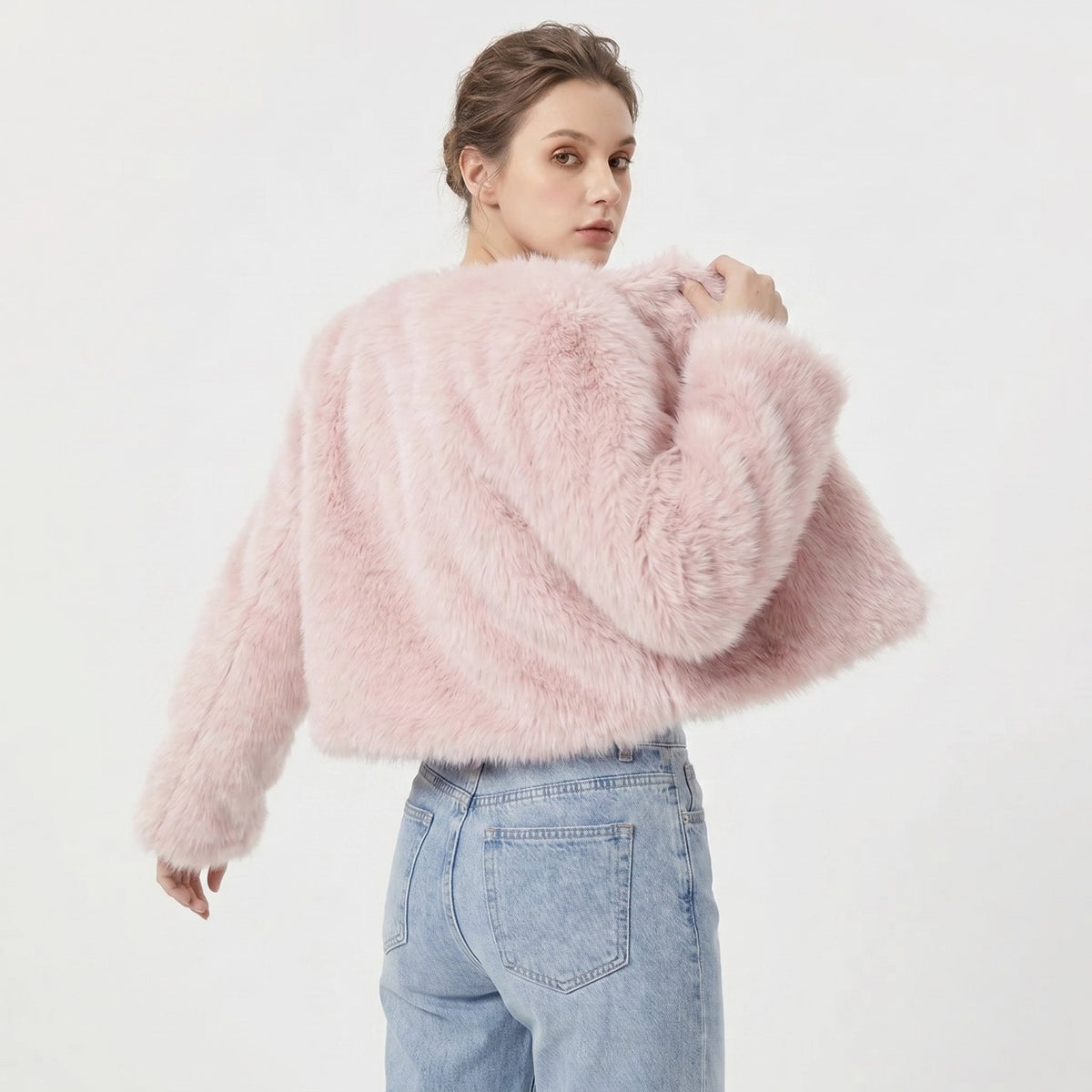 Women's Cropped Faux Fur Cardigan Jacket | Elegant Outerwear 6